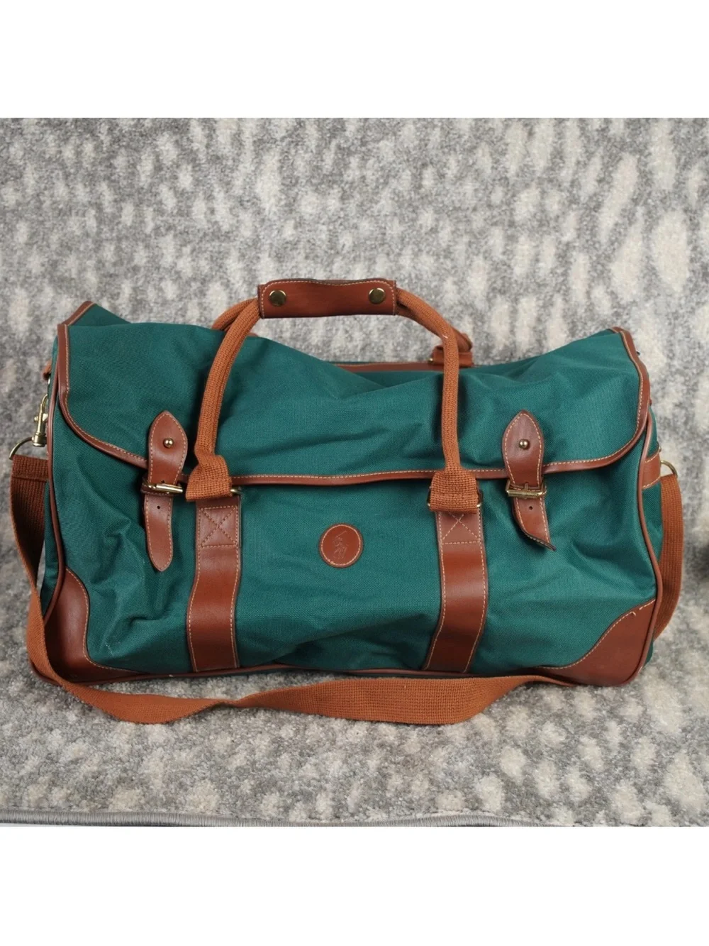 Vintage Polo Ralph Lauren Green Canvas Duffle Bag Top Flap W Buckle Closures EUC